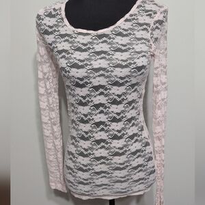 Derek Heart Lace Long Sleeve Top - Light Pink